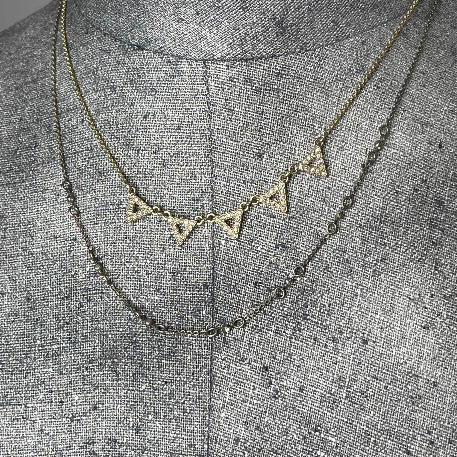 Ann Taylor Loft Necklace Signed Costume Jewelry Gold Tone Layering Chain Rhinest